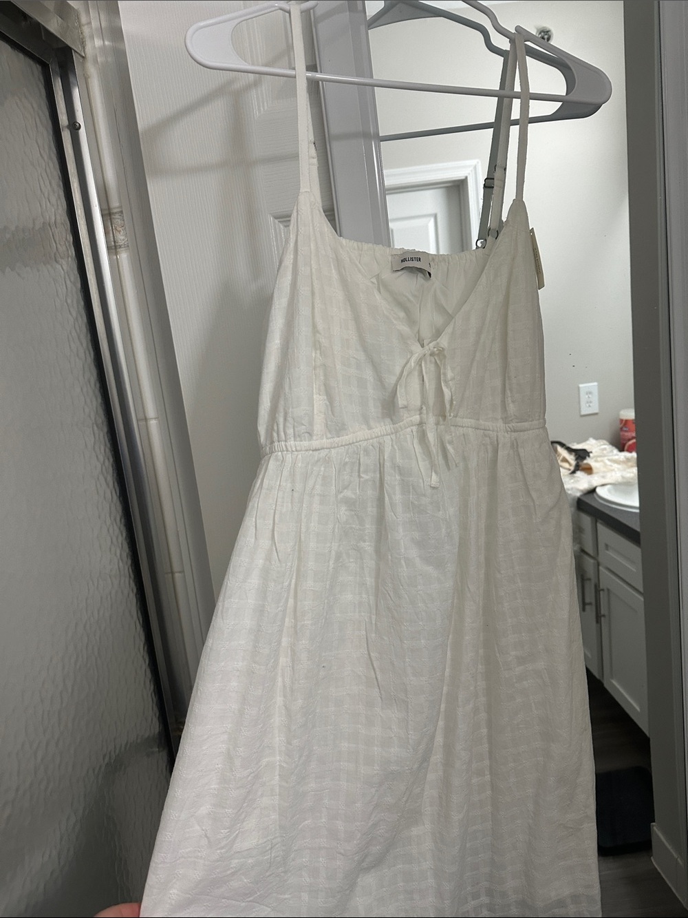 Hollister White Mini Sundress with Tie Front